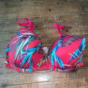 Victoria’s Secret red tropical flower 34DD wear everywhere lightly lined Demi br